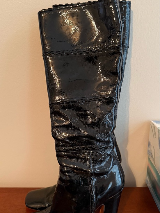 Alaia Shoes - Black Patent Leather High Heel Knee Boots